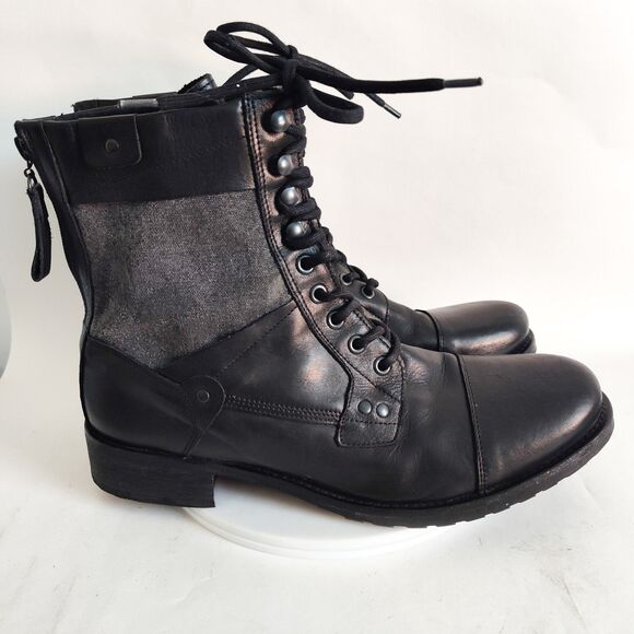 Aldo Combat Boots Mens 11 / 44 Leather Textile Black Gray Lace-Up Portugal - Picture 1 of 14